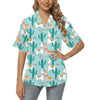 Llama Cactus Pattern Print Design 08 Women's Hawaiian Shirt