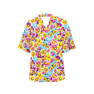 Emoji Sticker Print Pattern Women's Hawaiian Shirt