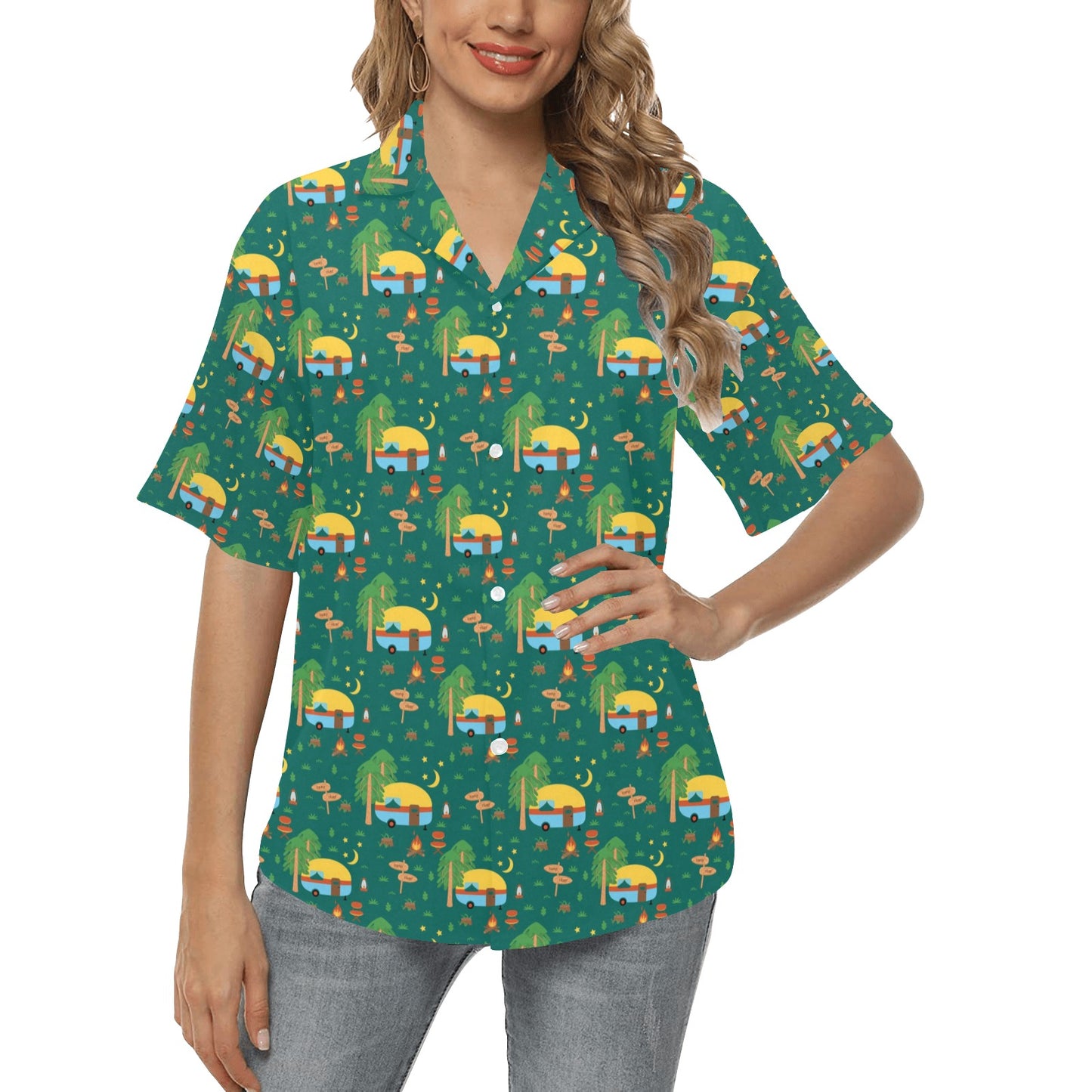 Camping Camper Pattern Print Design 06 Women's Hawaiian Shirt