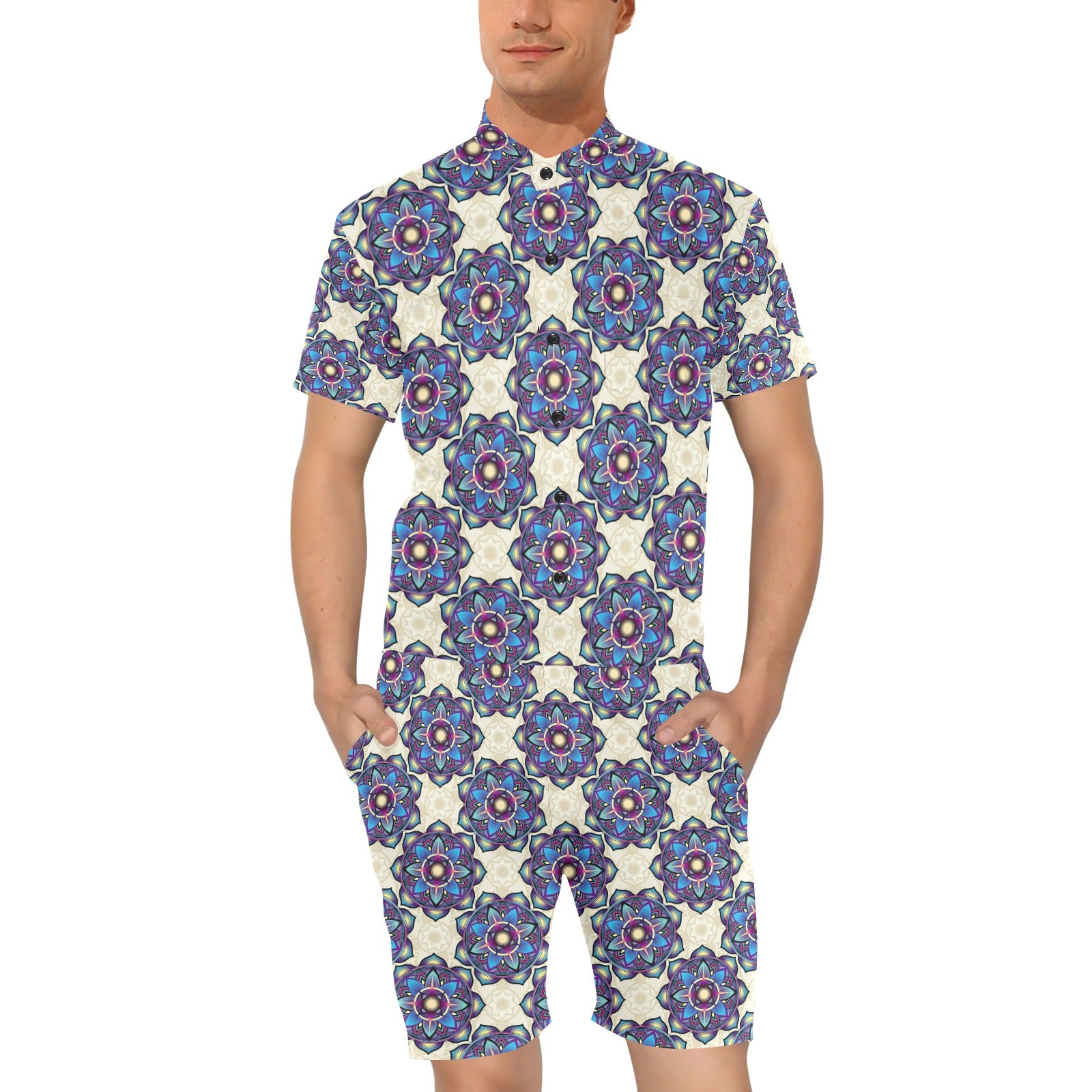 lotus Boho Pattern Print Design LO08 Men's Romper