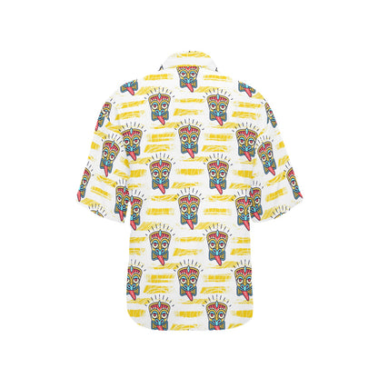Tiki Smile Mask Print Pattern Women's Hawaiian Shirt