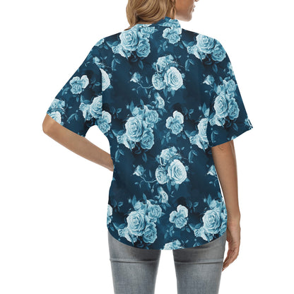 Rose Blue Pattern Print Design RO014 Women's Hawaiian Shirt
