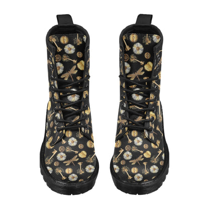 Steampunk Key Dragonfly Print Design LKS303 Women's Boots