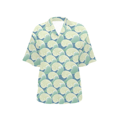 Wave Japan Style Print Design LKS302 Women's Hawaiian Shirt