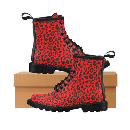 Leopard Red Skin Print Women's Boots