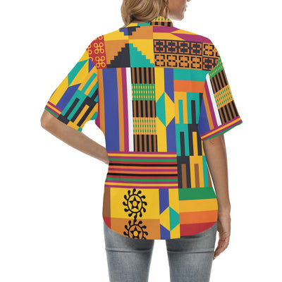 Kente Pattern Print Design 03 Women's Hawaiian Shirt