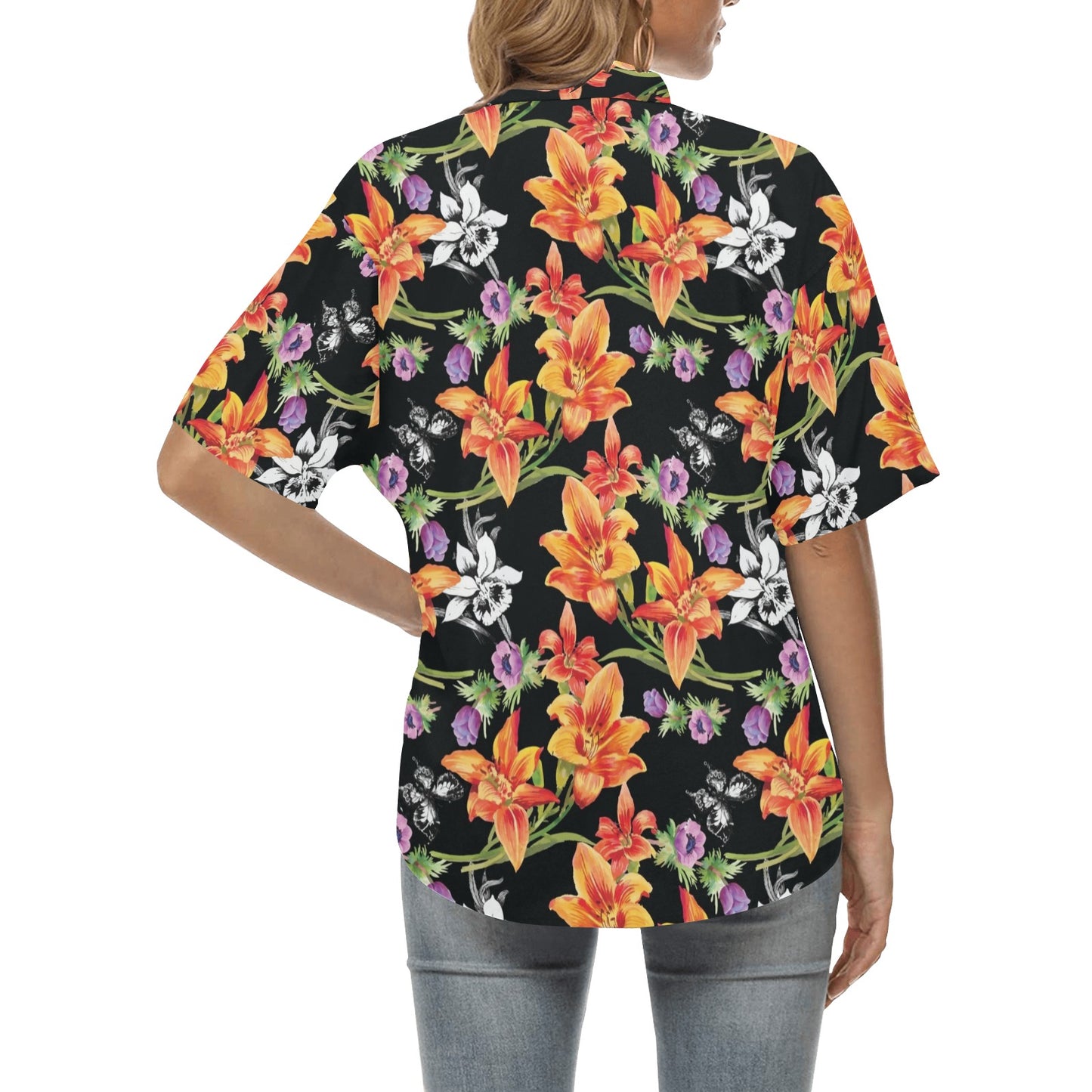 Tropical Flower Pattern Print Design TF02 Women's Hawaiian Shirt