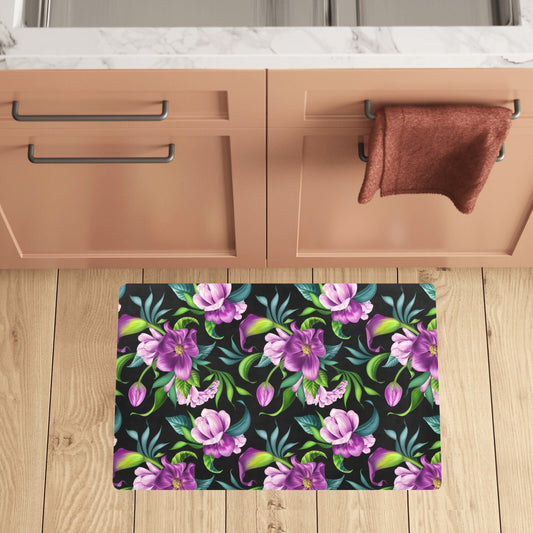Bright Purple Floral Pattern Kitchen Mat