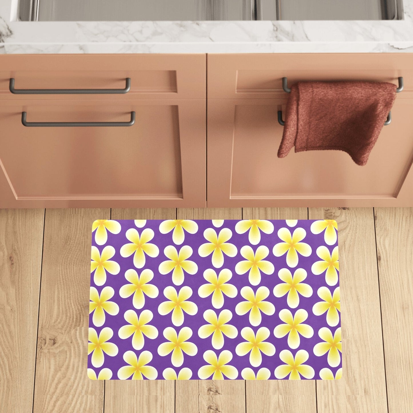 Yellow Plumeria Pattern Print Design PM05 Kitchen Mat