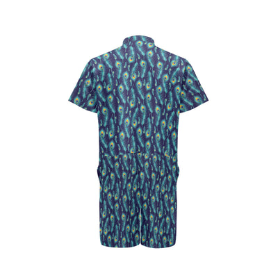 Peacock Feather Blue Design Print Men's Romper