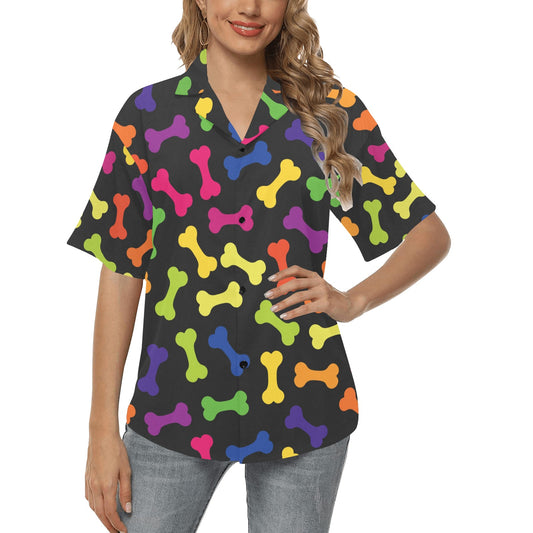 Dog Bone Neon Color Pattern Print Design 02 Women's Hawaiian Shirt