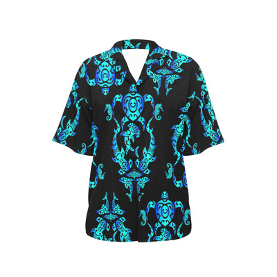 Sea turtle Polynesian Tribal Hawaiian Women's Hawaiian Shirt