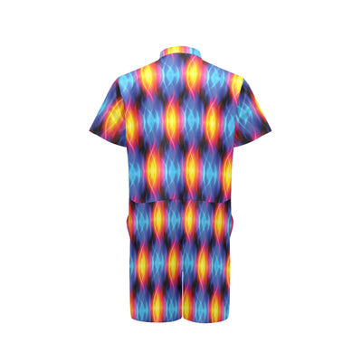 Flame Fire Blue Design Print Men's Romper