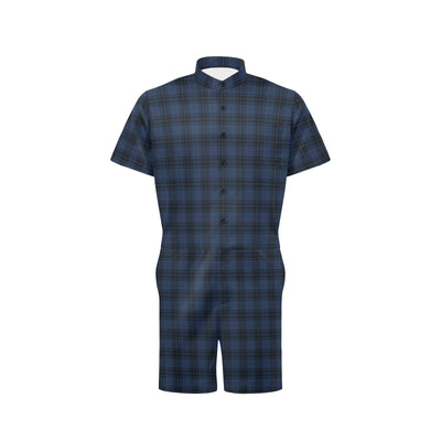 Navy Blue Tartan Plaid Pattern Men's Romper