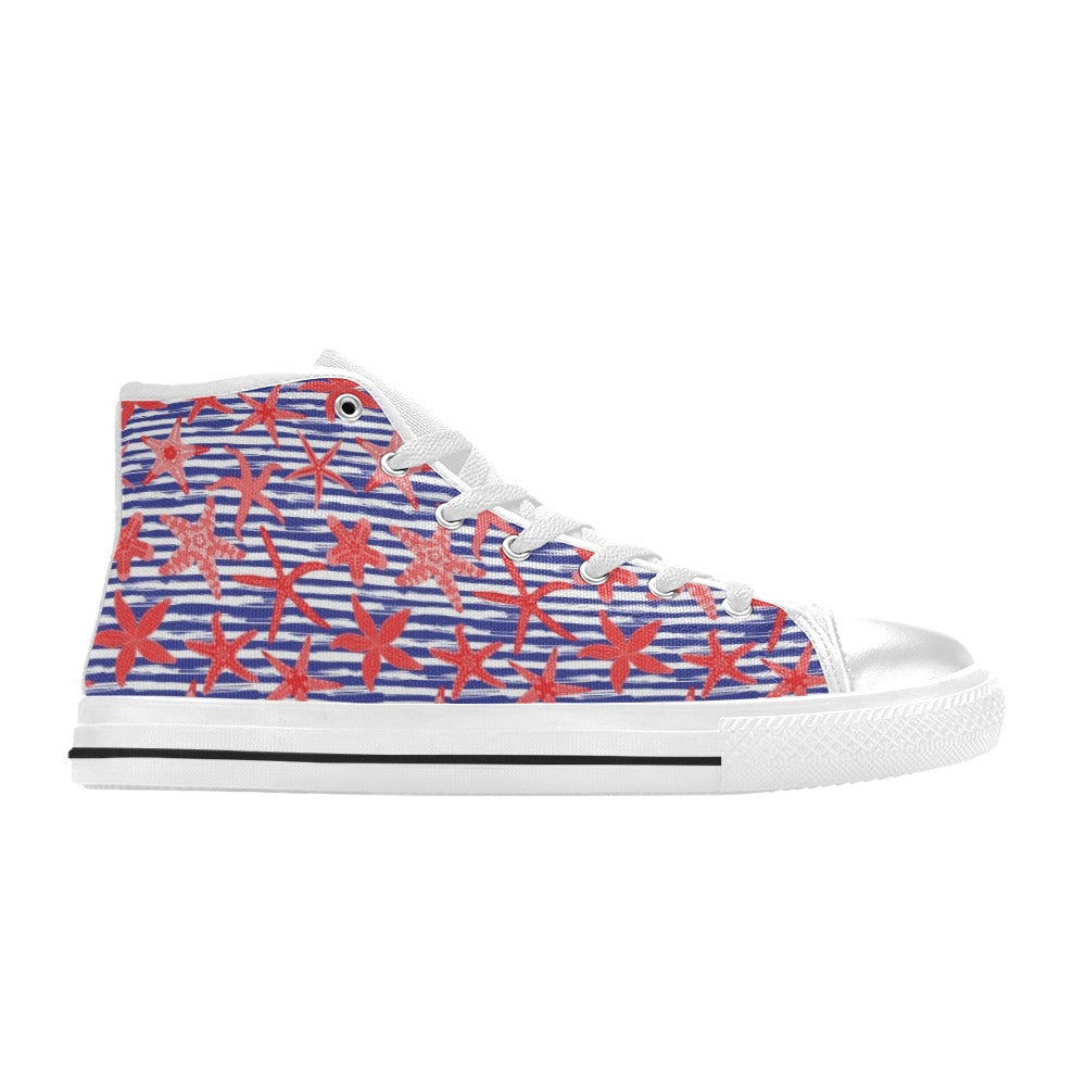 Starfish Print Design LKS401 High Top Women's White Shoes