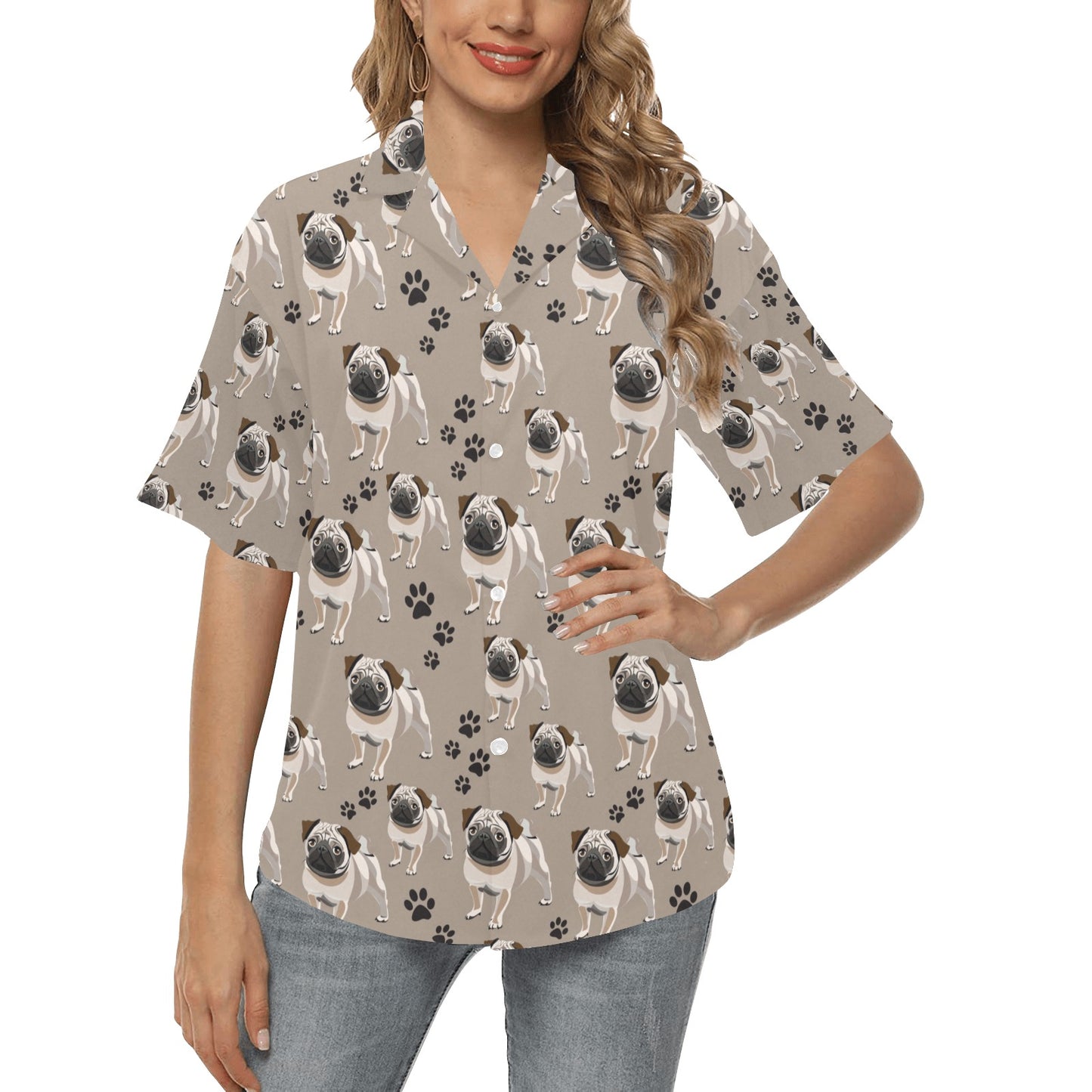 Pug Pattern Print Design A04 Women's Hawaiian Shirt