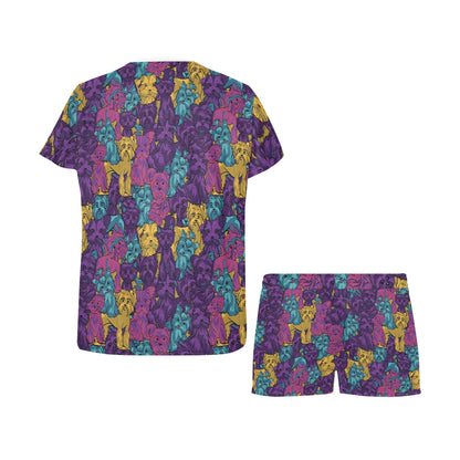 Yorkshire Terriers Print Design LKS3010 Women's Short Pajama Set