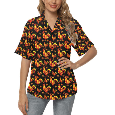 Rooster Print Themed Women's Hawaiian Shirt