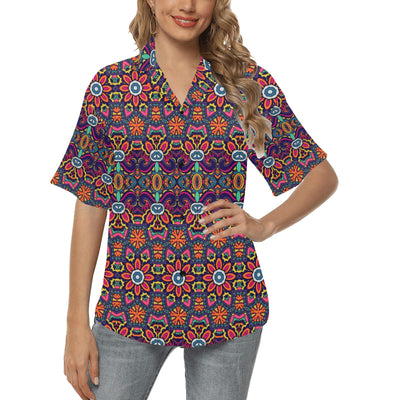 Ethnic Flower Style Print Pattern Women's Hawaiian Shirt