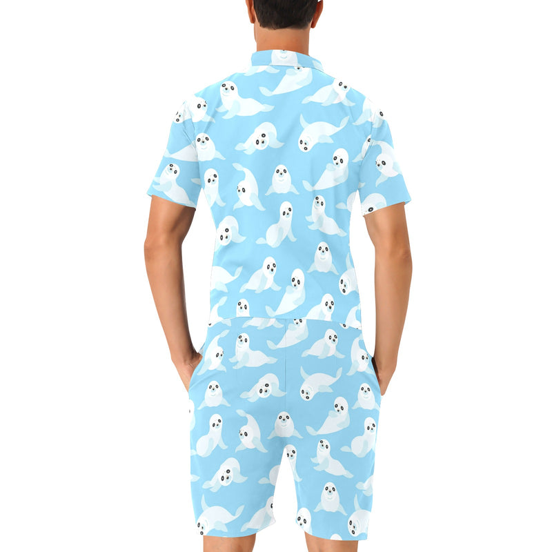 Sea Lion Cute Pattern Print Design 03 Men's Romper