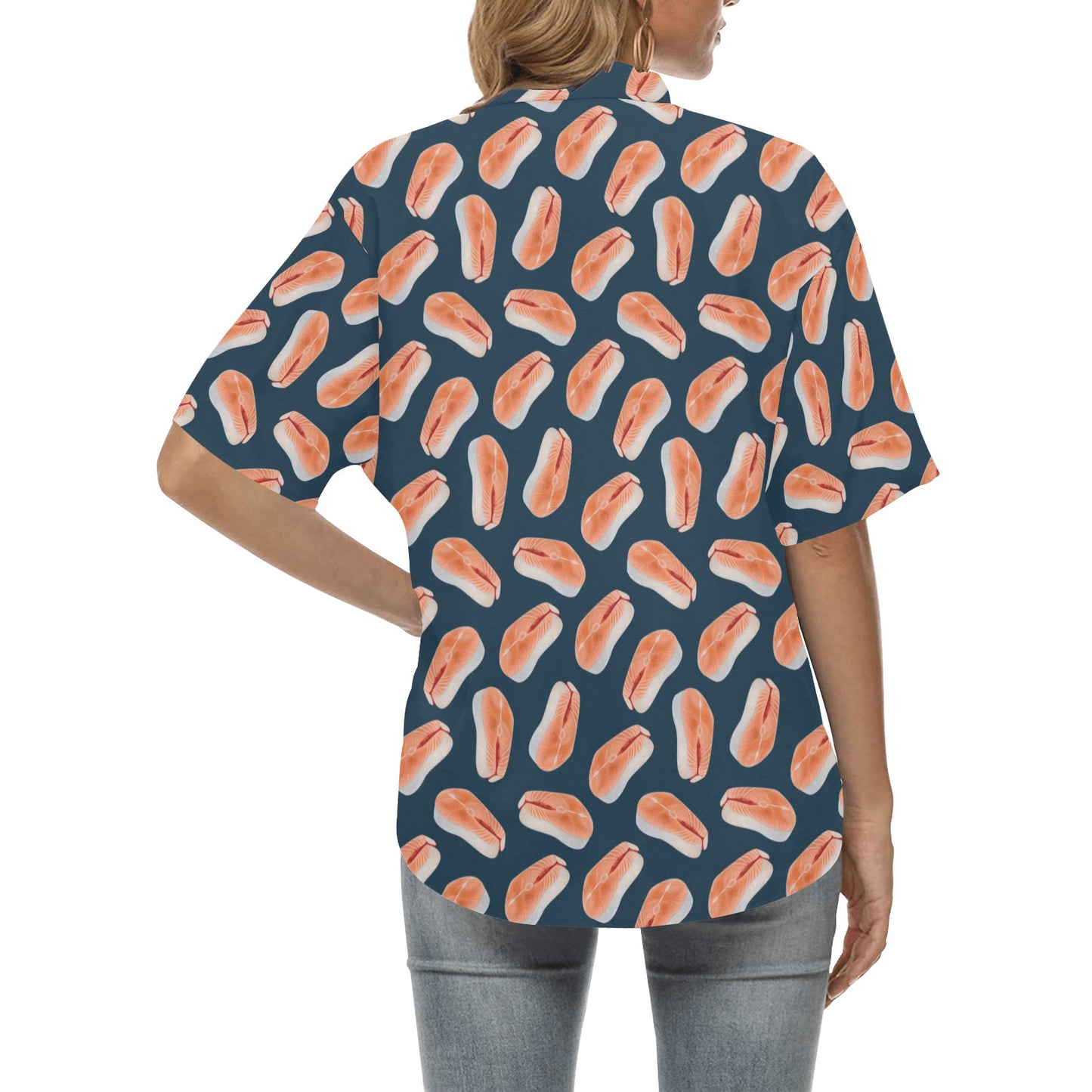 Salmon Steak Print Design LKS306 Women's Hawaiian Shirt