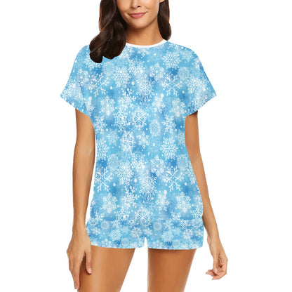 Snowflake Blue Print Design LKS301 Women's Short Pajama Set