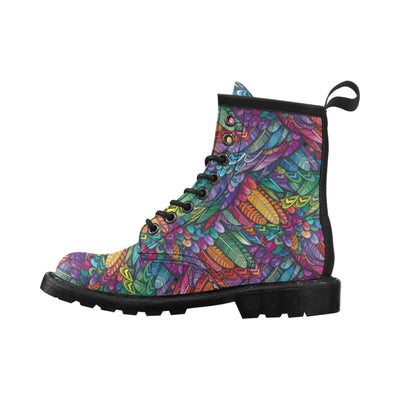 Feather Multicolor Design Print Women's Boots