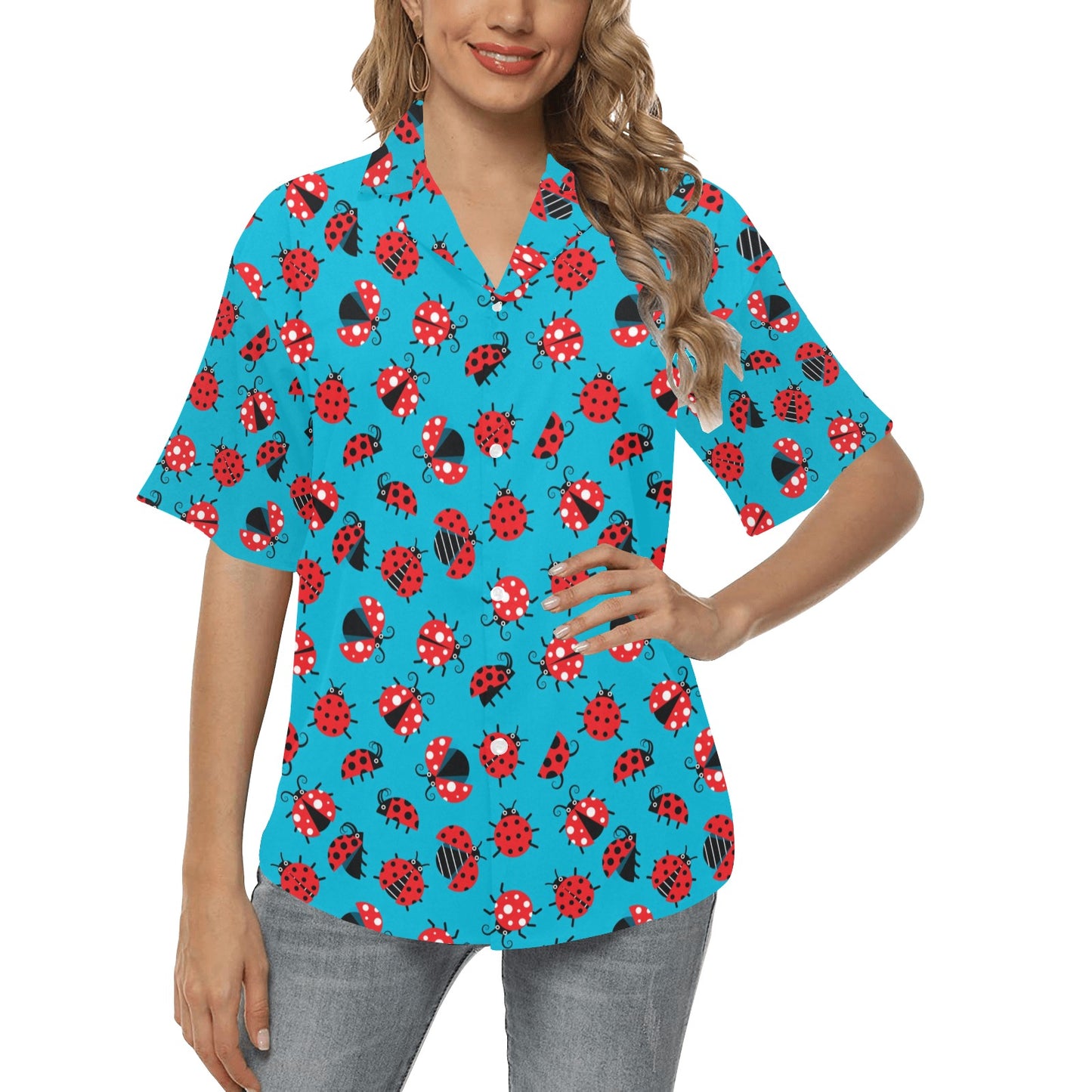 Ladybug Action Print Pattern Women's Hawaiian Shirt