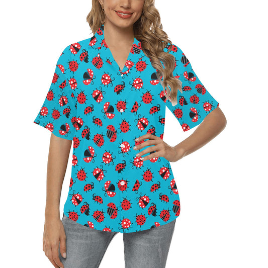 Ladybug Action Print Pattern Women's Hawaiian Shirt