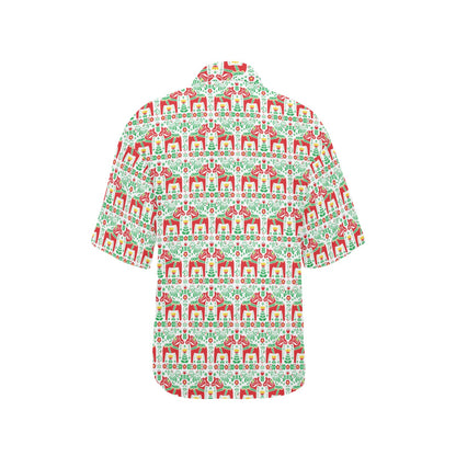 Swedish Dala Style Pattern Women's Hawaiian Shirt