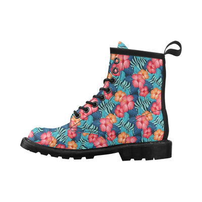 Red Hibiscus Pattern Print Design HB02 Women's Boots