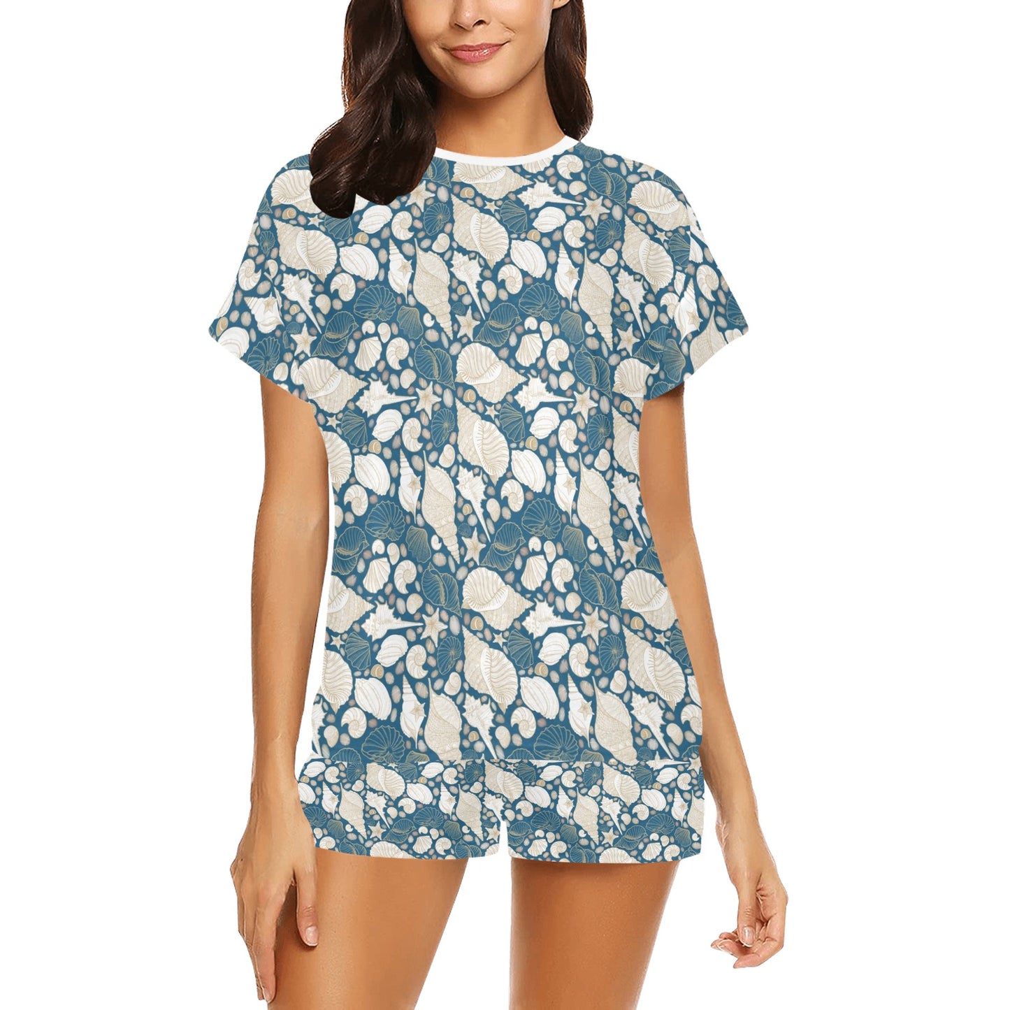 Seashell Print Design LKS308 Women's Short Pajama Set