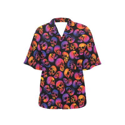 Skull Multicolor Print Design LKS3011 Women's Hawaiian Shirt