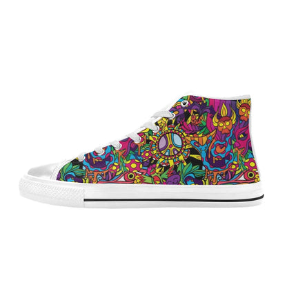 Trippy Print Design LKS304 High Top Women's White Shoes