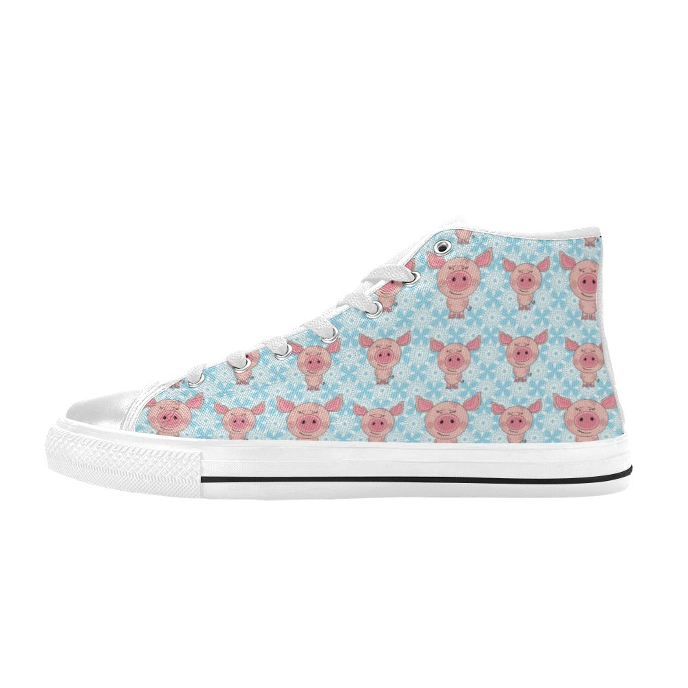 Pig Print Design LKS402 High Top Women's White Shoes