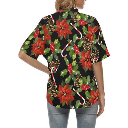 Poinsettia Pattern Print Design POT01 Women's Hawaiian Shirt