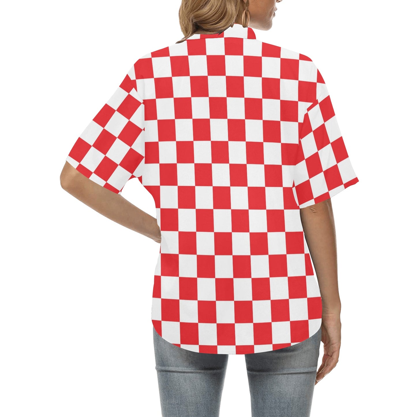 Checkered Red Pattern Print Design 04 Women's Hawaiian Shirt
