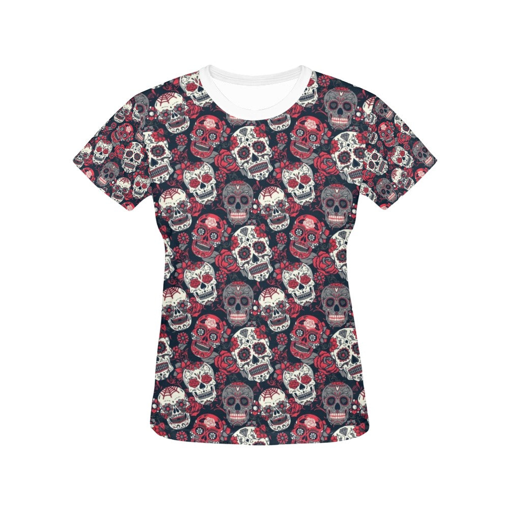 Sugar Skull Print Design LKS303 Women's  T-shirt