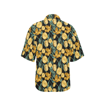 Elegant Yellow Tulip Print Women's Hawaiian Shirt