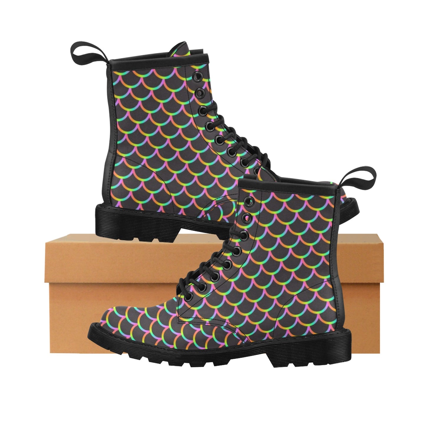 Mermaid Tail Rainbow Design Print Women's Boots