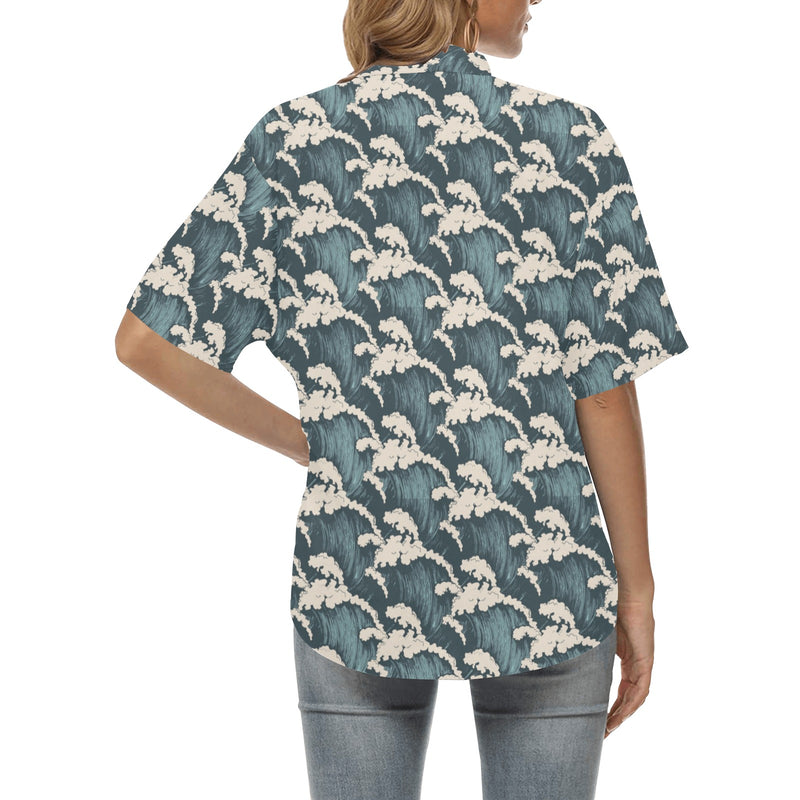 Wave Art Print Women's Hawaiian Shirt