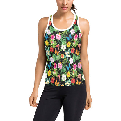 Hibiscus With Butterfly Print Design LKS305 Women's Racerback Tank Top