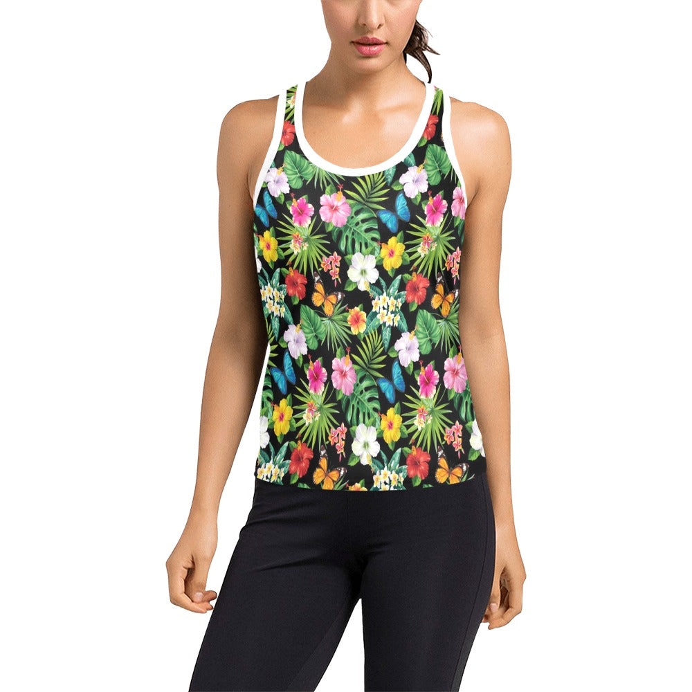 Hibiscus With Butterfly Print Design LKS305 Women's Racerback Tank Top