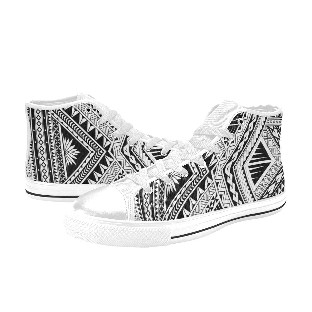 Samoan Tattoo Style Print Design LKS307 High Top Women's White Shoes