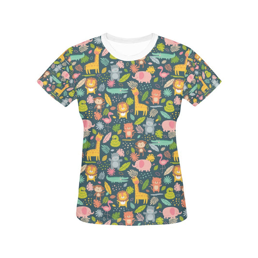 Safari Animal Cartoon Print Design LKS305 Women's  T-shirt
