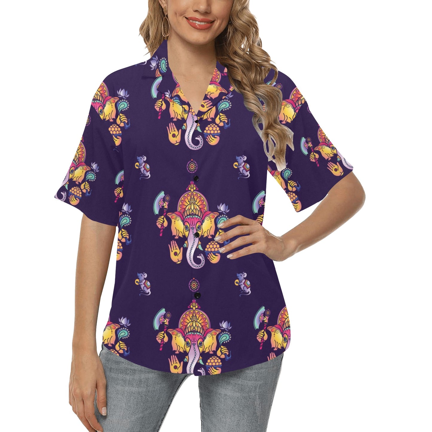 Ganesha Pattern Print Design 04 Women's Hawaiian Shirt