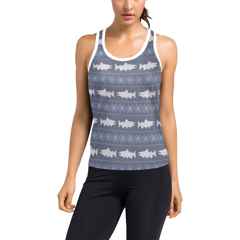 Salmon Fish Knit Style Print Design LKS304 Women's Racerback Tank Top