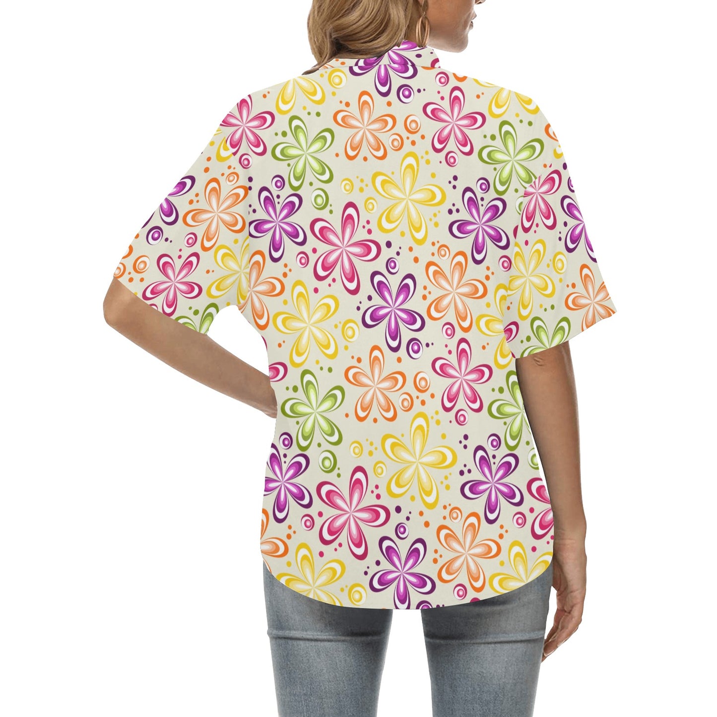 Flower Power Colorful Design Print Women's Hawaiian Shirt