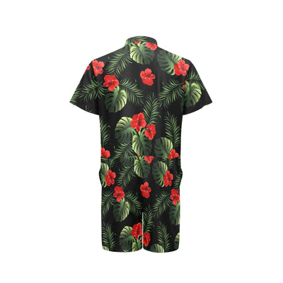 Red Hibiscus Tropical Men's Romper