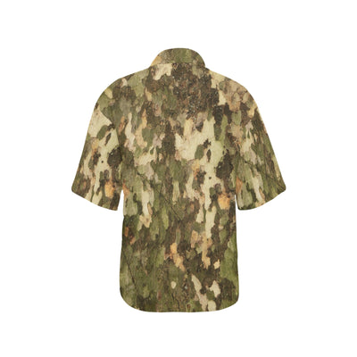 Camo Realistic Tree Texture Print Women's Hawaiian Shirt